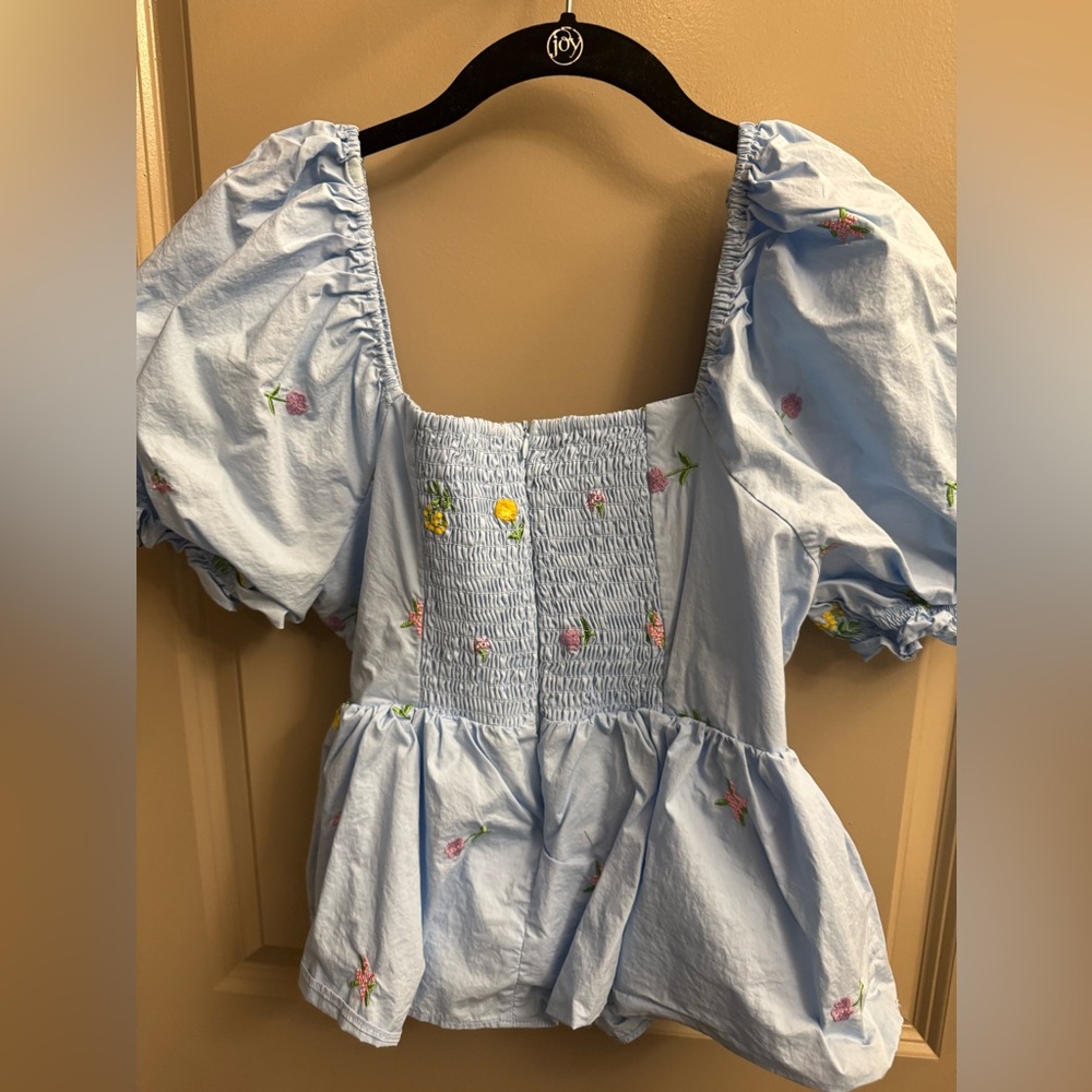 Light Blue Floral Smocked top